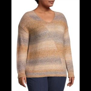 Nic+Zoe Sunset Mix V-Neck Sweater Neutral Mix Size 3X - NWT